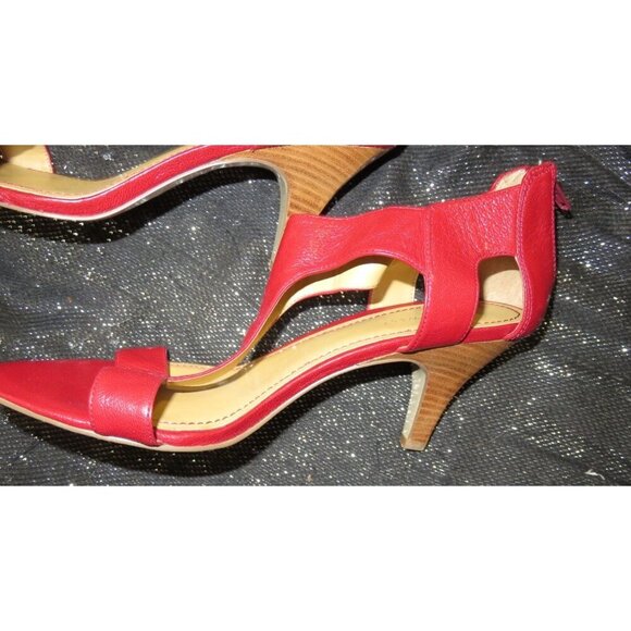 Nine West Red Leather Open Toe caged heels size 10 - Picture 8 of 12